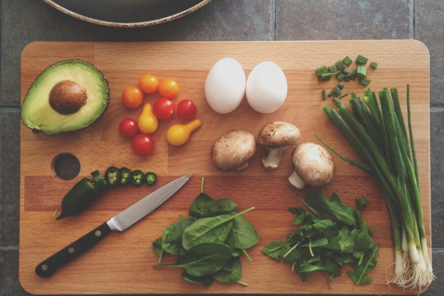 Food ingredients on a chopping board