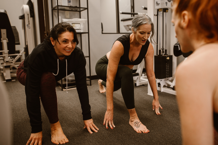Middle-aged women doing yoga